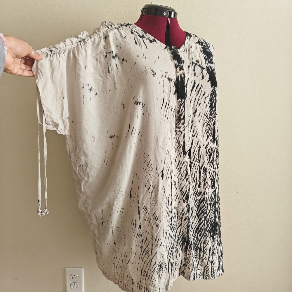Religion Womens Tie Dye Oversized Tunic Top Skull Bead Detail Black Goth Tan XS